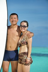 Image showing happy young  couple enjoying summer on beach