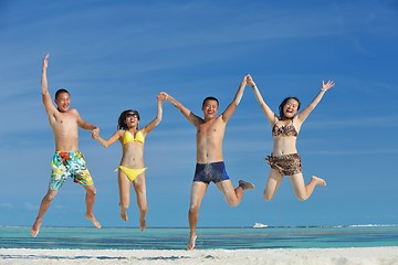 Image showing group of happy young people have fun on bach