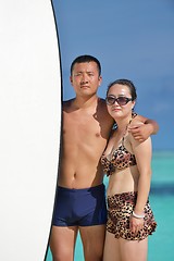 Image showing happy young  couple enjoying summer on beach