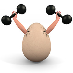 Image showing Egg holds a dumbbell