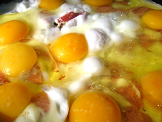 Image showing Fried eggs during cooking