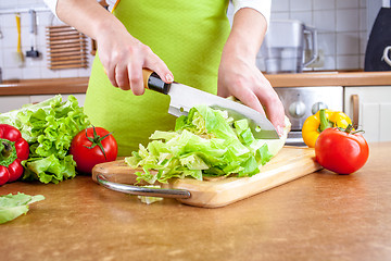 Image showing Woman's hands cutting vegetables