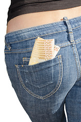 Image showing Bundle of money in rear pocket isolate