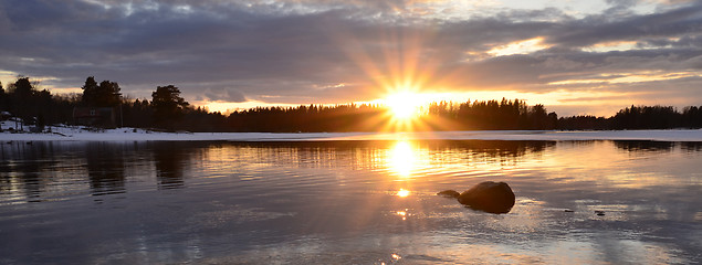 Image showing Sunset over river