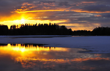 Image showing Sunset over river