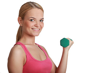 Image showing Young Woman with Dumbbell