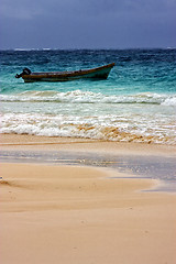 Image showing cloudy  motor boat  boat  and coastline in mexico 