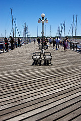 Image showing  bench street lamp and summer in   rio de la plata 