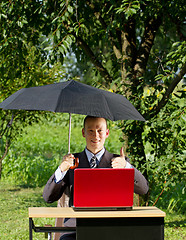 Image showing Businessman Working Outdoors