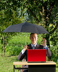 Image showing Businessman Working Outdoors