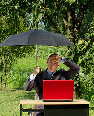 Image showing Businessman Working Outdoors