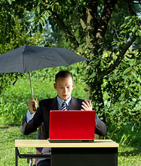 Image showing Businessman Working Outdoors