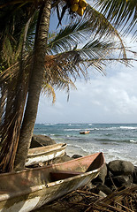 Image showing kayak small fishing boats Caribbean Sea Big Corn Island Nicaragu