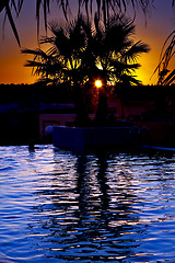 Image showing tunisia  swimming pool sunset