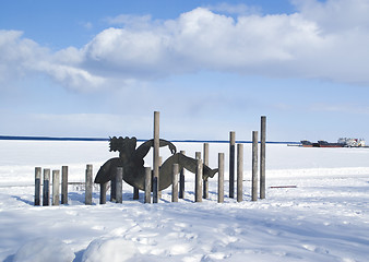 Image showing Sculpture pier of the Onego Lake