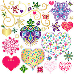 Image showing Set colorful design elements with hearts