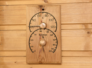 Image showing Thermometer in the Finnish sauna