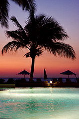 Image showing swimming pool sunset parasol