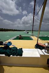 Image showing towel tropical lagoon catamaran