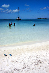 Image showing  boat  and coastline in isla contoy mexico