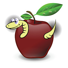 Image showing red apple and worm