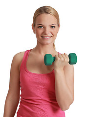 Image showing Young Woman with Dumbbell