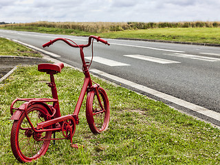 Image showing Red Bicycle on the Roadside