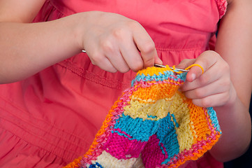 Image showing little girl knitting