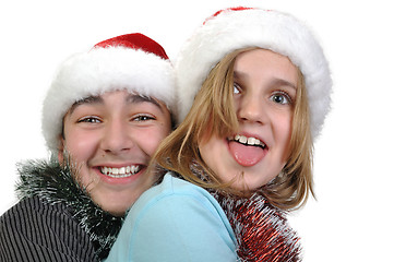 Image showing  happy brother and sister celebrating Christmas