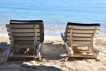 Image showing Two empty sunbeds