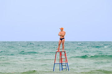 Image showing The rescuer on a tower