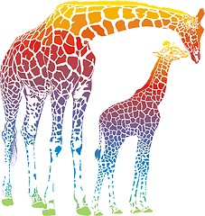 Image showing rainbow giraffe mother with cub