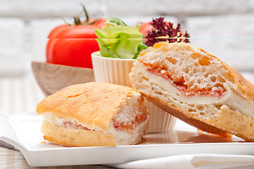 Image showing ciabatta panini sandwich with parma ham and tomato