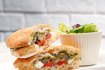 Image showing ciabatta panini sandwichwith vegetable and feta