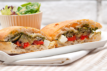 Image showing ciabatta panini sandwichwith vegetable and feta