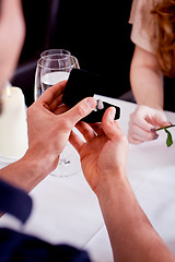 Image showing happy couple in restaurant romantic date 