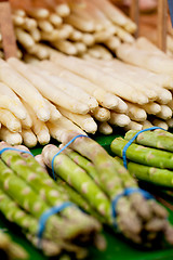 Image showing fresh seasonal asparagus on market 