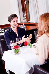 Image showing happy couple in restaurant romantic date 
