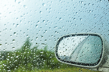 Image showing Water drops on a car window