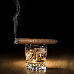 Image showing Whiskey and cigar