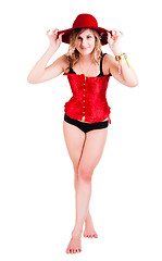 Image showing Attractive woman in corset and hat