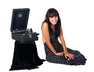 Image showing Pretty woman with gramophone