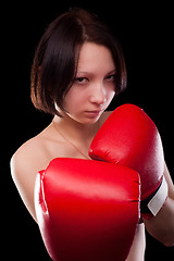 Image showing beautiful nude girl with boxing gloves