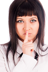 Image showing Woman gesturing to silence