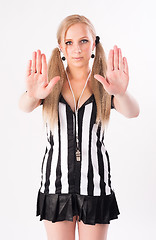 Image showing Football referee showing stop gesture