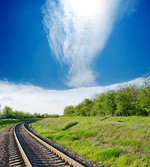 Image showing railway goes to horizon in green landscape