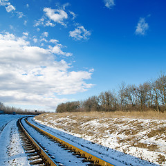 Image showing railroad to sunset. winter time