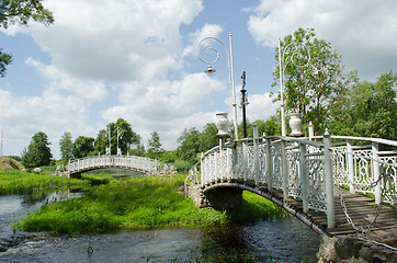 Image showing retro white decorative bridges park stream river 