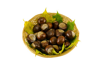 Image showing autumn chestnut wicker basket on white background 