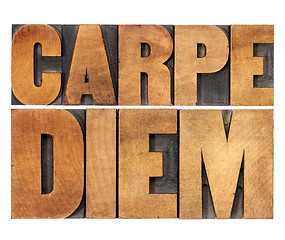 Image showing Carpe Diem in wood type